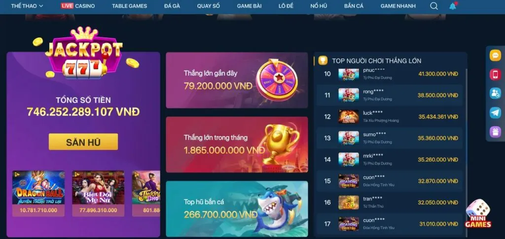 Bộ sưu tập trò chơi nổ hũ với giải độc đắc lớn